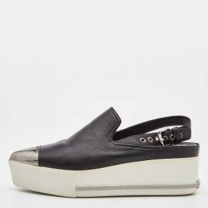 Miu Miu Black Leather Platform Slingback Sneakers Size 39