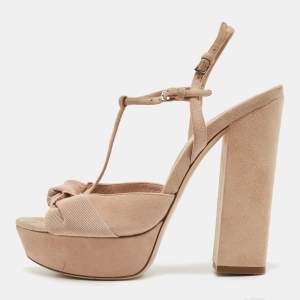 Miu Miu Beige Suede Platform Ankle Strap Sandals Size 38.5