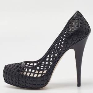 Miu Miu Black Laser Cut Leather Platform Pumps Size 39