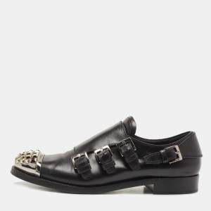 Miu Miu Black Leather Studded Cap Toe Monk Strap Derby Size 37