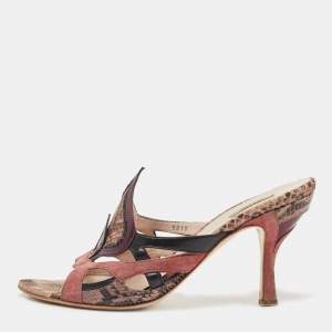 Miu Miu Multicolor Python and Suede Slide Sandals Size 37