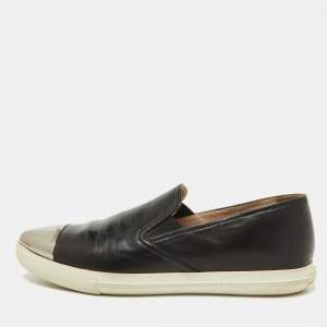 Miu Miu Black Leather Metal Cap Toe Slip On Sneakers Size 39.5