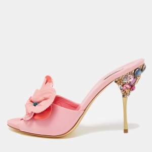 Miu Miu Pink Leather Flower Embellished Mules Size 38.5