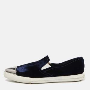 Miu Miu Blue Velvet Pointed Cap Toe Slip On Sneakers Size 41