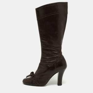 Miu Miu Brown Leather Mid Calf Boots Size 38