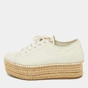Miu Miu Off White Leather Espadrille Platform Sneakers Size 36