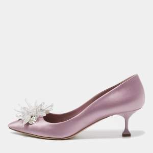 Miu Miu Purple Satin Crystal Embellished Pointed Toe Pumps Size 38