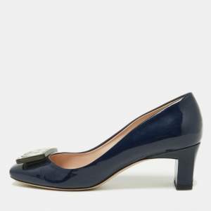 Miu Miu Blue Patent Leather Crystal Embellished Pumps Size 38