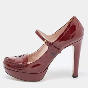 Miu Miu Burgundy Patent Leather Penny Loafer Platform Pumps Size 39.5