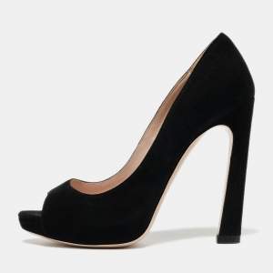 Miu Miu Black Suede Peep Toe Pumps Size 36.5