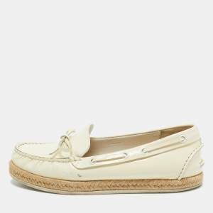 Miu Miu Cream Patent Leather Bow Espadrille Loafers Size 35.5