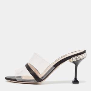 Miu Miu Black/Transparent PVC and Satin Slide Sandals Size 36