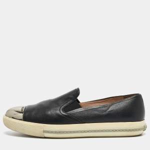 Miu Miu Black Leather Slip On Sneakers Size 41