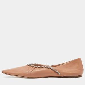 Miu Miu Beige Leather Crystal Embellished Smoking Slippers  Size 39