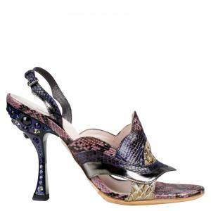 Miu Miu Multicolor Jeweled Python Slingback Sandals Size 36