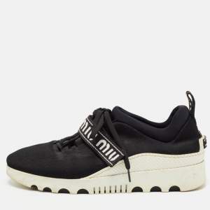 Miu Miu Black Knit Fabric Lace Up Sneakers Size 38