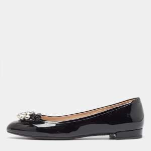 Miu Miu Black Patent Leather Crystal Embellished Ballet Flats Size 39