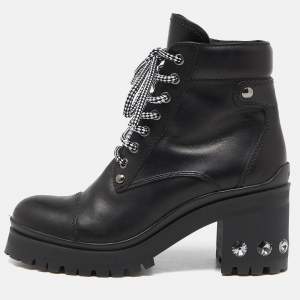 Miu Miu Black Leather Lace Up Combat Boots Size 37.5