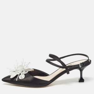 Miu Miu Black Satin Crystals Embellished Ankle Strap Pumps Size 38