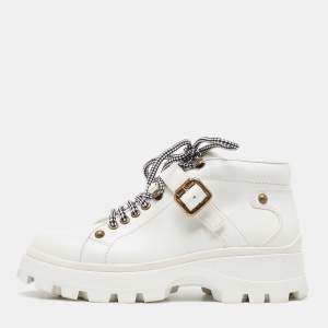 Miu Miu White Leather Lace Up Ankle Boots Size 39
