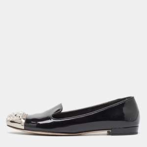 Miu Miu Black  Patent Leather Crystal Embellished Smoking Slippers Size 36