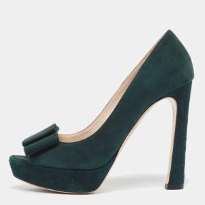 Miu Miu Green Suede Peep Toe Pumps Size 37.5