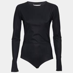 MM6 Maison Margiela Black Jersey Overlay Detail Long Sleeve Bodysuit M