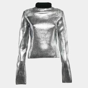 MM6 Maison Margiela Silver Printed Wool Blend Turtle Neck Sweater M
