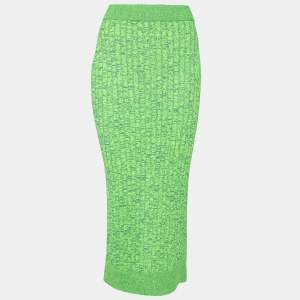 MM6 Maison Margiela Green Space Dyed Rib Knit Slit Detail Skirt S