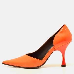 MM6 Maison Margiela Neon Orange Leather Pointed Toe D'orsay Pumps Size 37
