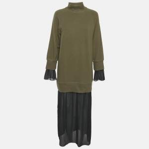 MM6 Maison Margiela Green/Black Cotton and Chiffon Midi Dress S