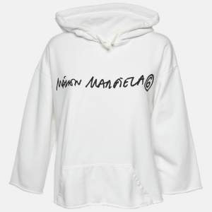 مملوكة مسبقًا MM6 Maison Margiela White Logo Print Cotton Hoodie S