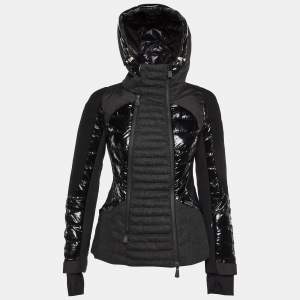 Pre Owned Moncler Grenoble Black Wool & Polyamide Paneled Quilted Hooded Jacket S