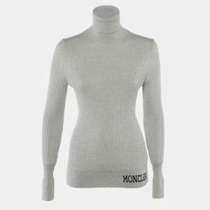 مملوكة مسبقًا Moncler Grey Wool Rib Knit Ciclista Turtle Neck Sweater L