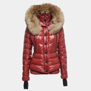 Moncler Grenoble  Burgundy Quilted Fur Detail Hooded Bever Jacket S
