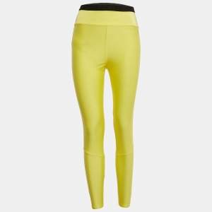 Moncler Yellow Logo Print Jersey Leggings M