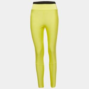 Moncler Fluorescent Yellow Logo Embossed Lycra Leggings M