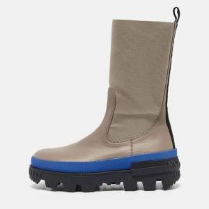Moncler Grey Fabric and Leather Snow Boots Size 38