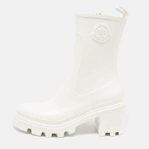 Moncler White Rubber Zip Rain Boots Size 37