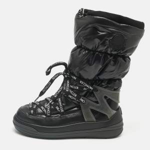 Pre Owned Moncler Black Nylon and Leather Insoluxe Mid Calf Snow Boots Size 35