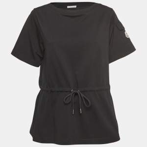 Moncler Black Cotton Knit Waist Tie Up Top S