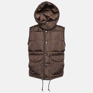 Moncler Brown Synthetic Detachable Hood Quilted Down Jacket M