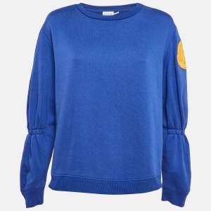 Moncler Blue Logo Applique Cotton Puff Sleeve Sweatshirt M