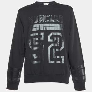 Moncler Black Printed Cotton Knit Crewneck Sweatshirt XXL