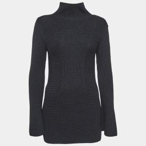 Moncler Black Rib Knit Turtle Neck Mini Sweat Dress S