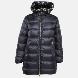 Moncler Black Abstract Print Synthetic Reversible Quilted Coat XS
