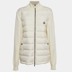 Moncler Cream Synthetic and Knit Downs Tricot Cardigan XL