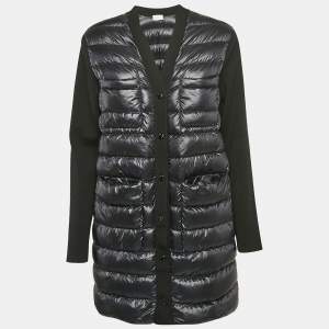 Moncler Black Synthetic and Knit Button Front Down Cardigan S