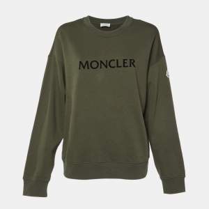 Moncler Green Logo Print Cotton Knit Sweatshirt L