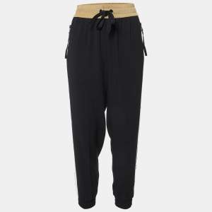 Moncler Black Crepe Logo Tape Trimmed Trackpants L